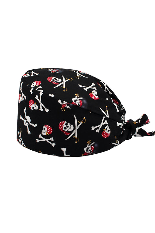 Calot de bloc tissu à motifs – Noir à motif Têtes de Mort Pirate