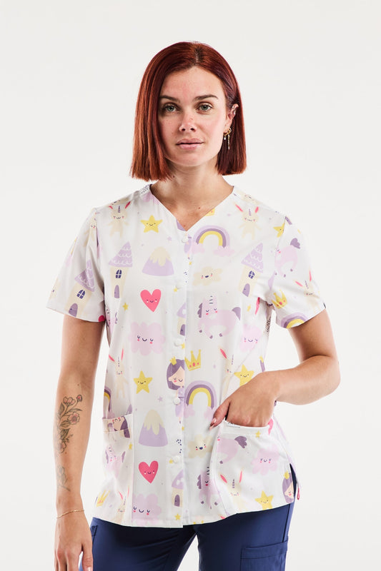 Blouse Médicale Stretch - Femme - Licornes & Arc-en-Ciel