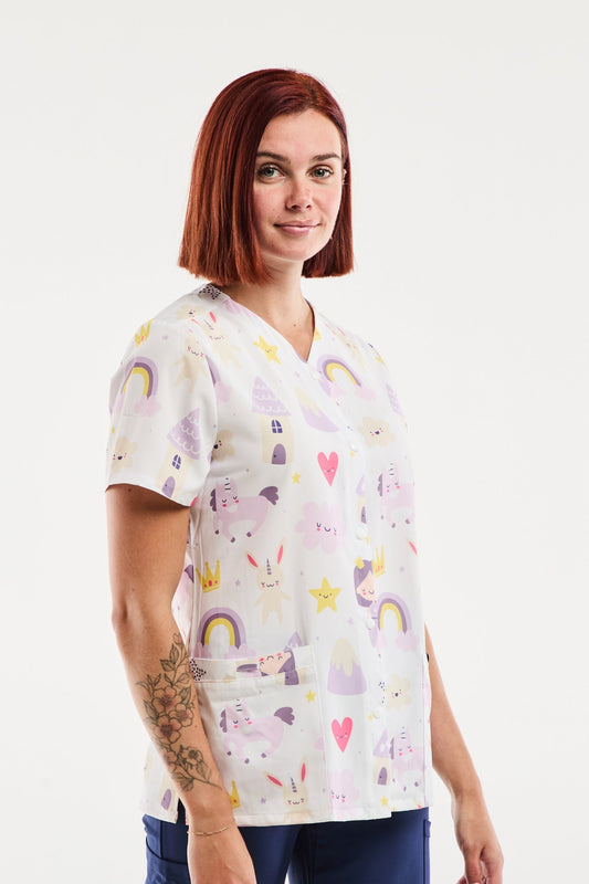 Blouse Médicale Stretch - Femme - Licornes & Arc-en-Ciel
