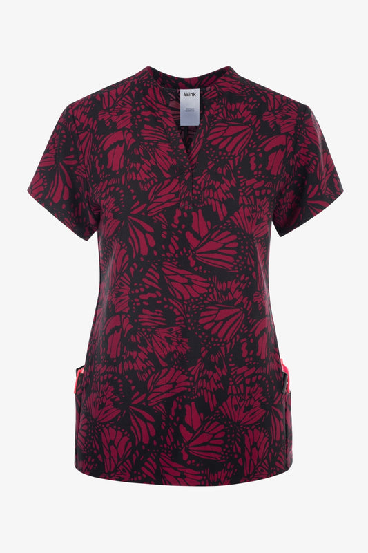 Blouse Médicale avec Col Mandarin – Noir et Mauve