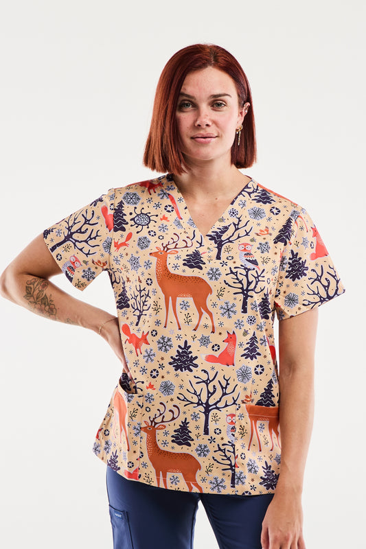 Blouse médicale – Orange clair à plusieurs motifs Rennes (Noël)
