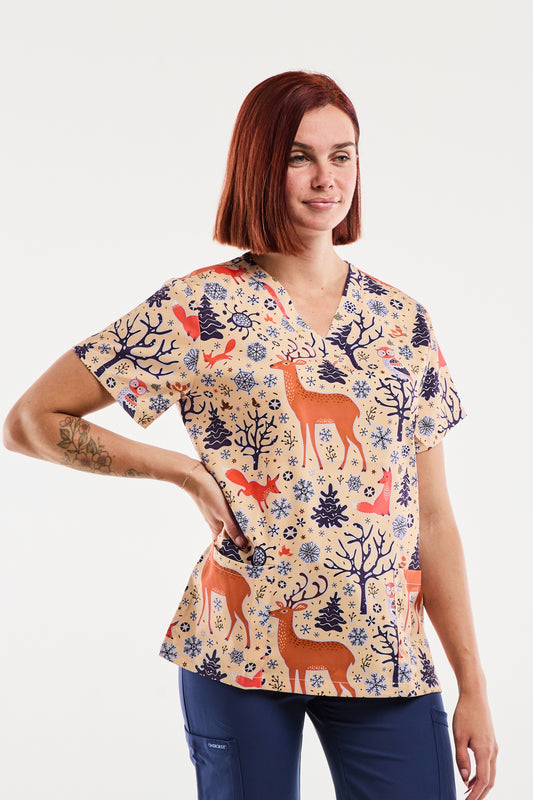 Blouse médicale – Orange clair à plusieurs motifs Rennes (Noël)