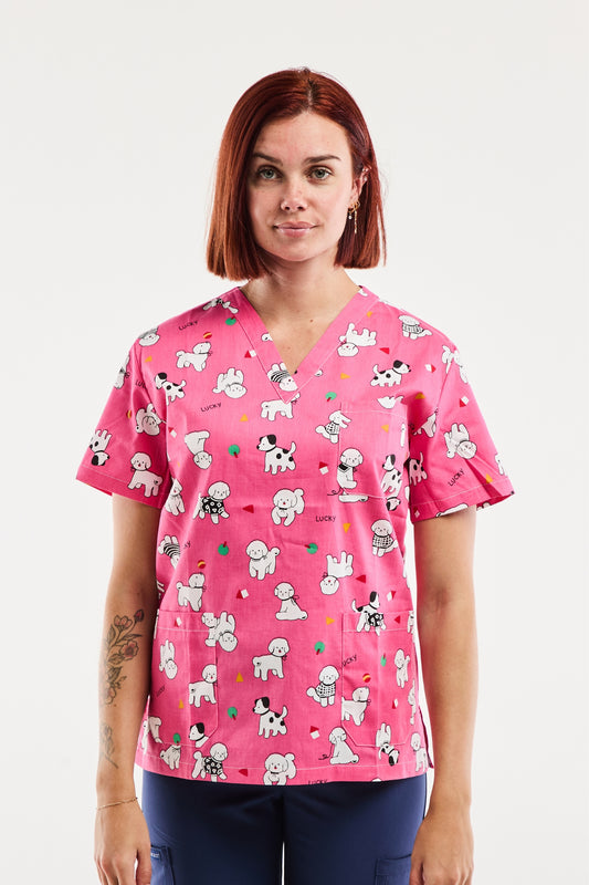 Blouse médicale - Rose imprimé puppy