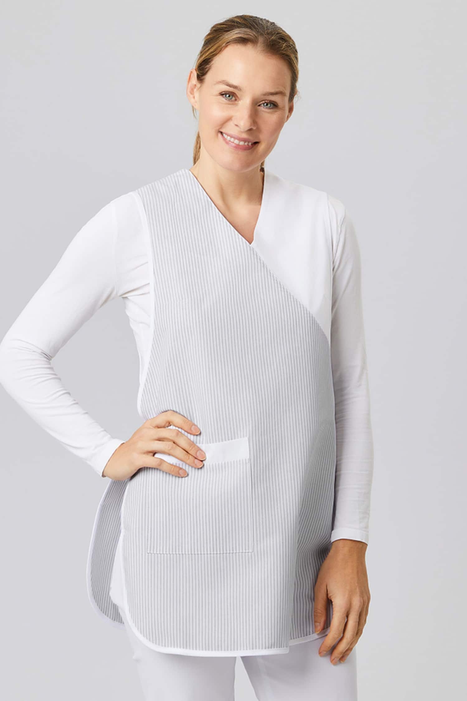 Tablier médical Femme Blanc/gris à rayures – Medavenue