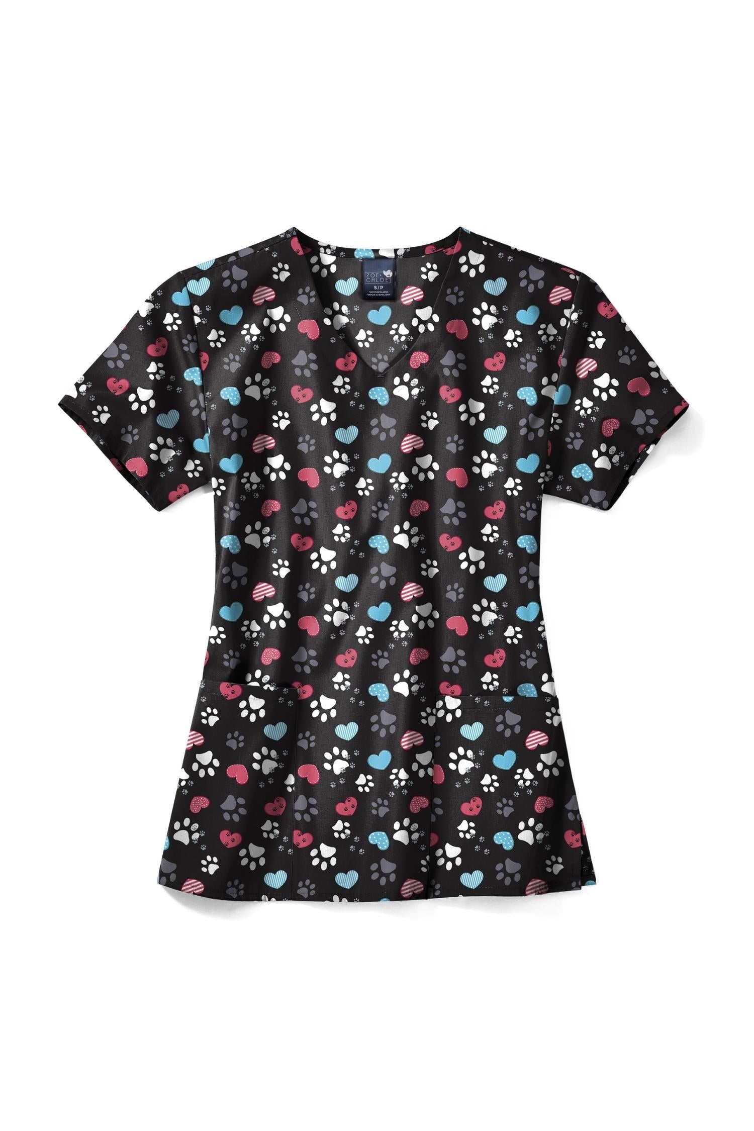 Blouse médicale - Noir imprimé cœurs