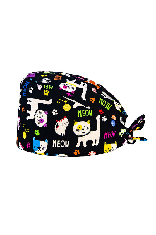 Calot de bloc tissu – Noir à motif Chats