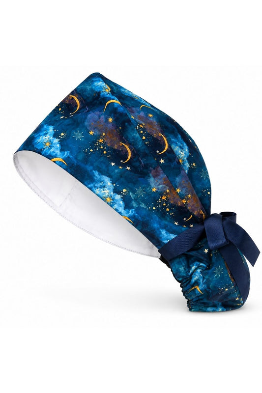 Calot Médical Cheveux Longs Satin – Lune & Étoiles