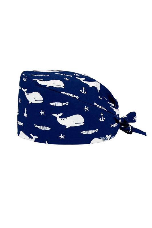 Calot de bloc tissu à motifs – Bleu marine à motifs baleines