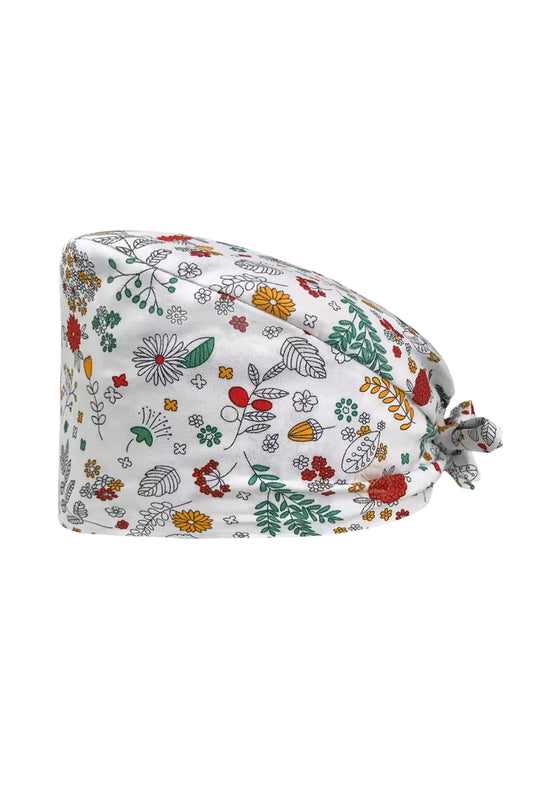 Calot Médical – Blanc avec des fleurs