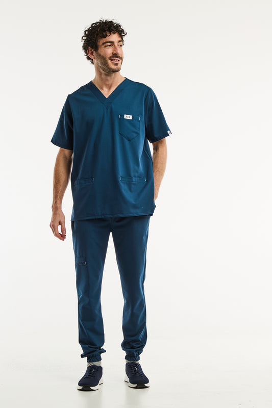 Uniforme médical bleu marine, composé d’une blouse, modèle Slimfit pour homme