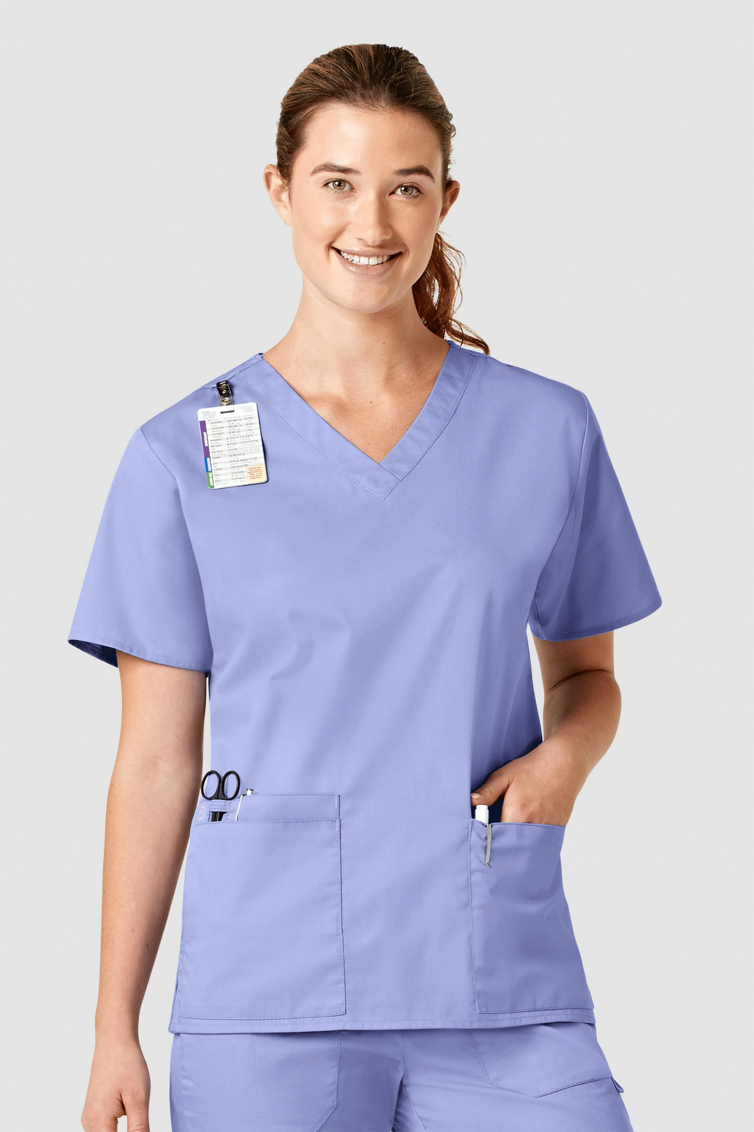 Tunique médicale Wonderwork bleue avec V-neck, poches avant et fentes latérales