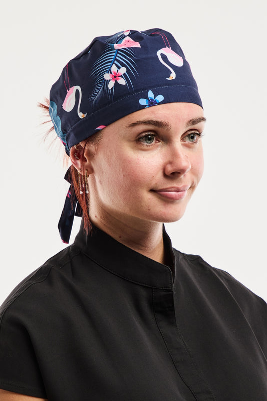 Calot Médical Imprimé -  Flamants Roses Marine