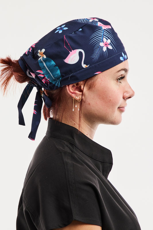 Calot Médical Imprimé -  Flamants Roses Marine