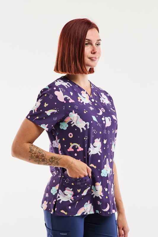 Blouse Médicale Stretch - Femme -  Motifs Magiques Violet