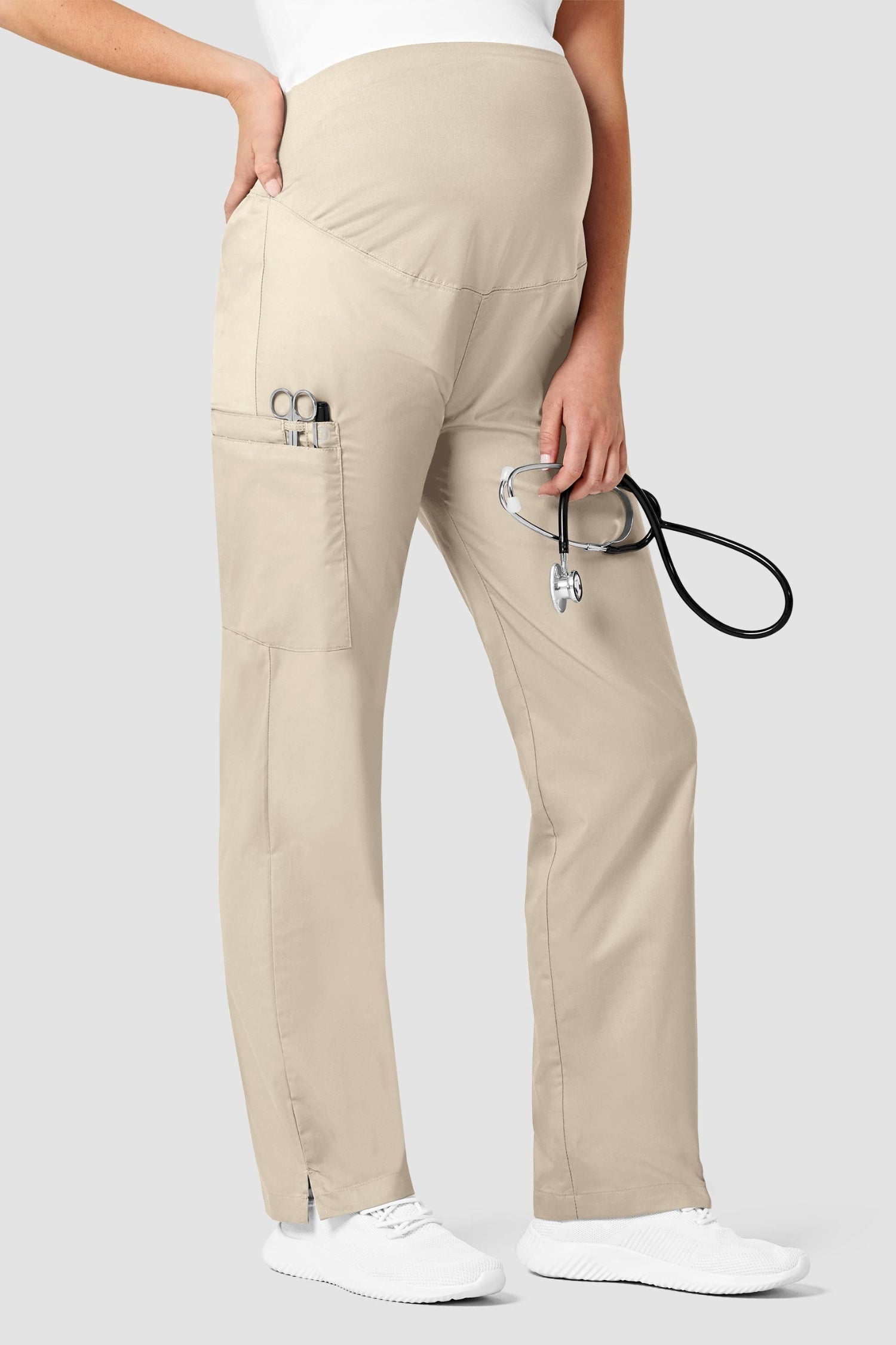 Pantalon médical femme maternité WonderWork beige avec poches et qualité supérieure