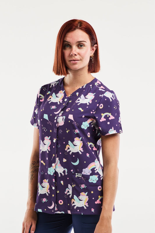 Blouse Médicale Stretch - Femme -  Motifs Magiques Violet