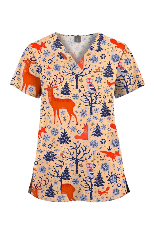 Blouse médicale – Orange clair à plusieurs motifs Rennes (Noël)