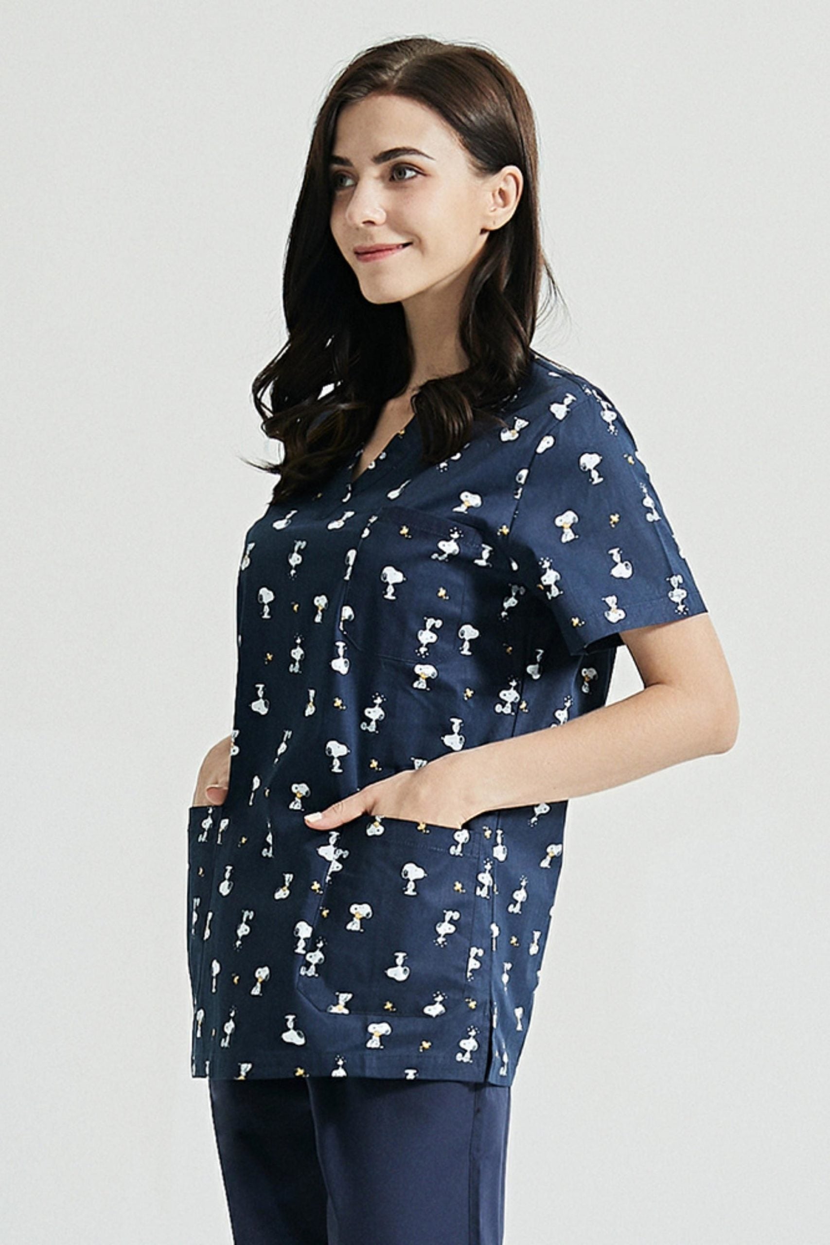 Blouse médicale - Bleu marine imprimé snoopy