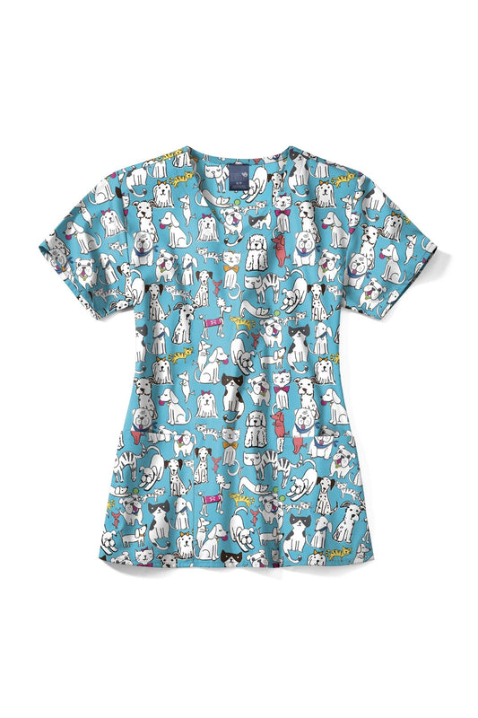 Blouse médicale - Bleu clair imprimé animaux