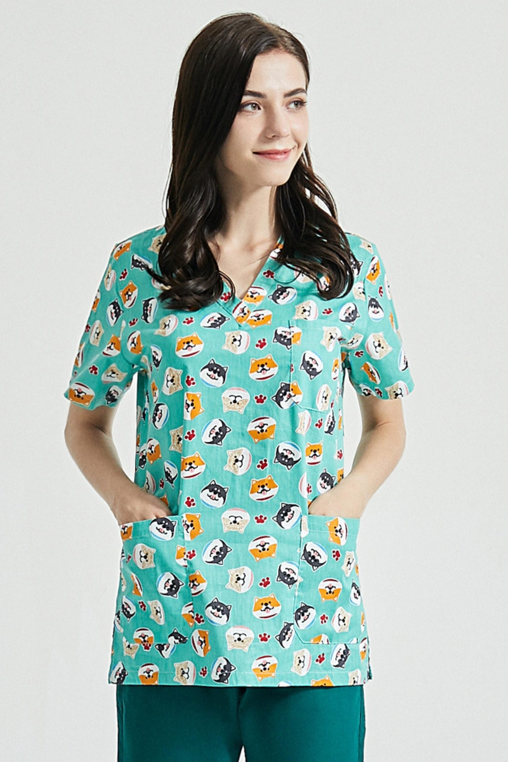 Blouse médicale unisexe - Vert turquoise à motif puppy