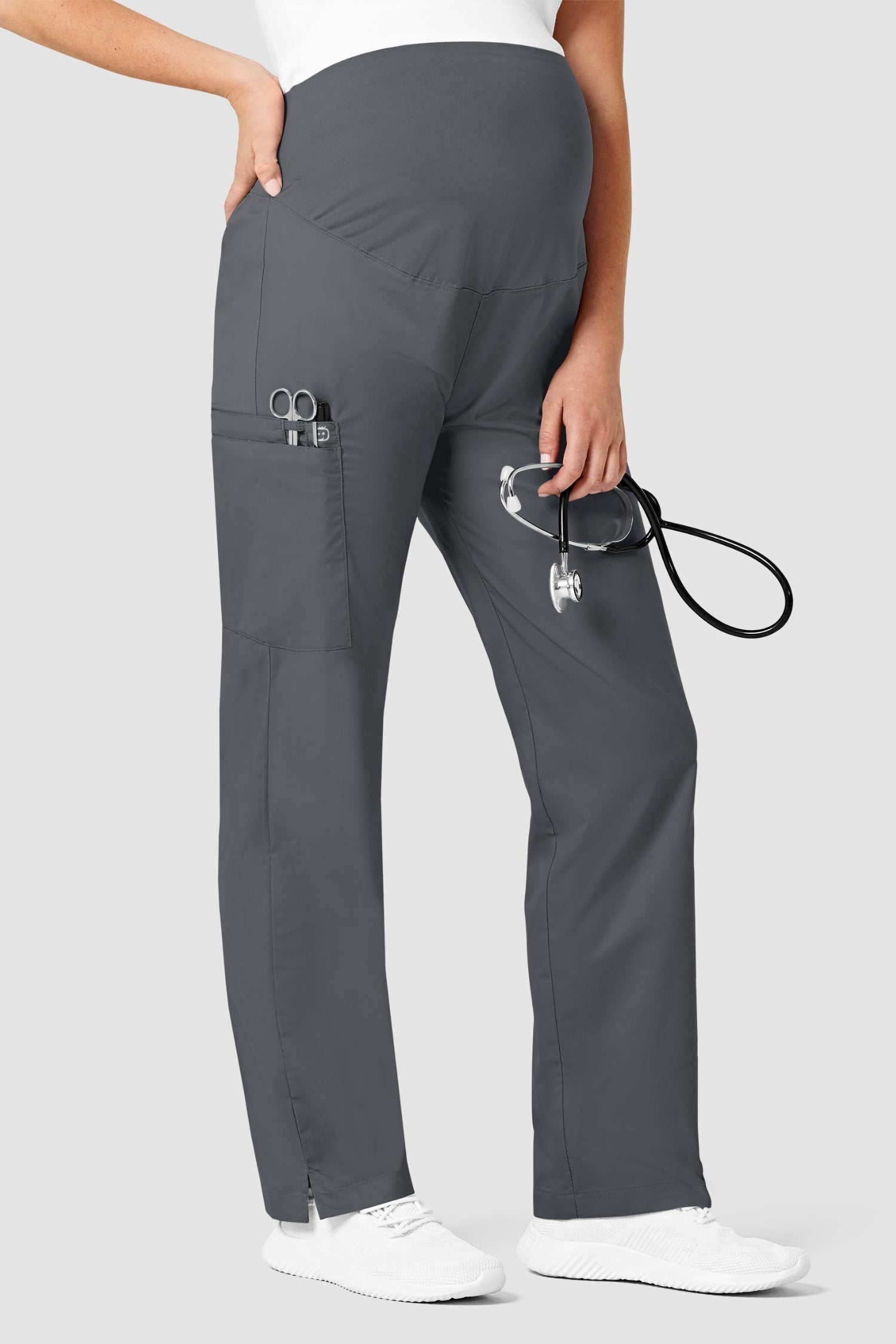 Pantalon médical WonderWork femme maternité gris avec poche et accessoire de qualité