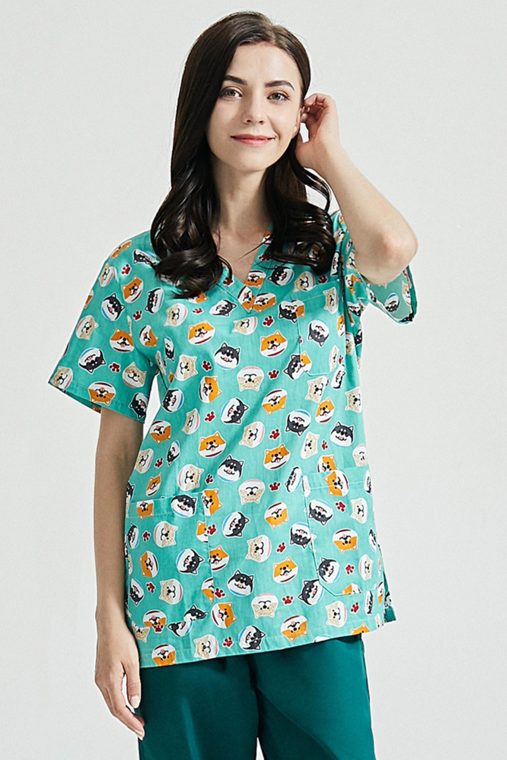 Blouse médicale unisexe - Vert turquoise à motif puppy