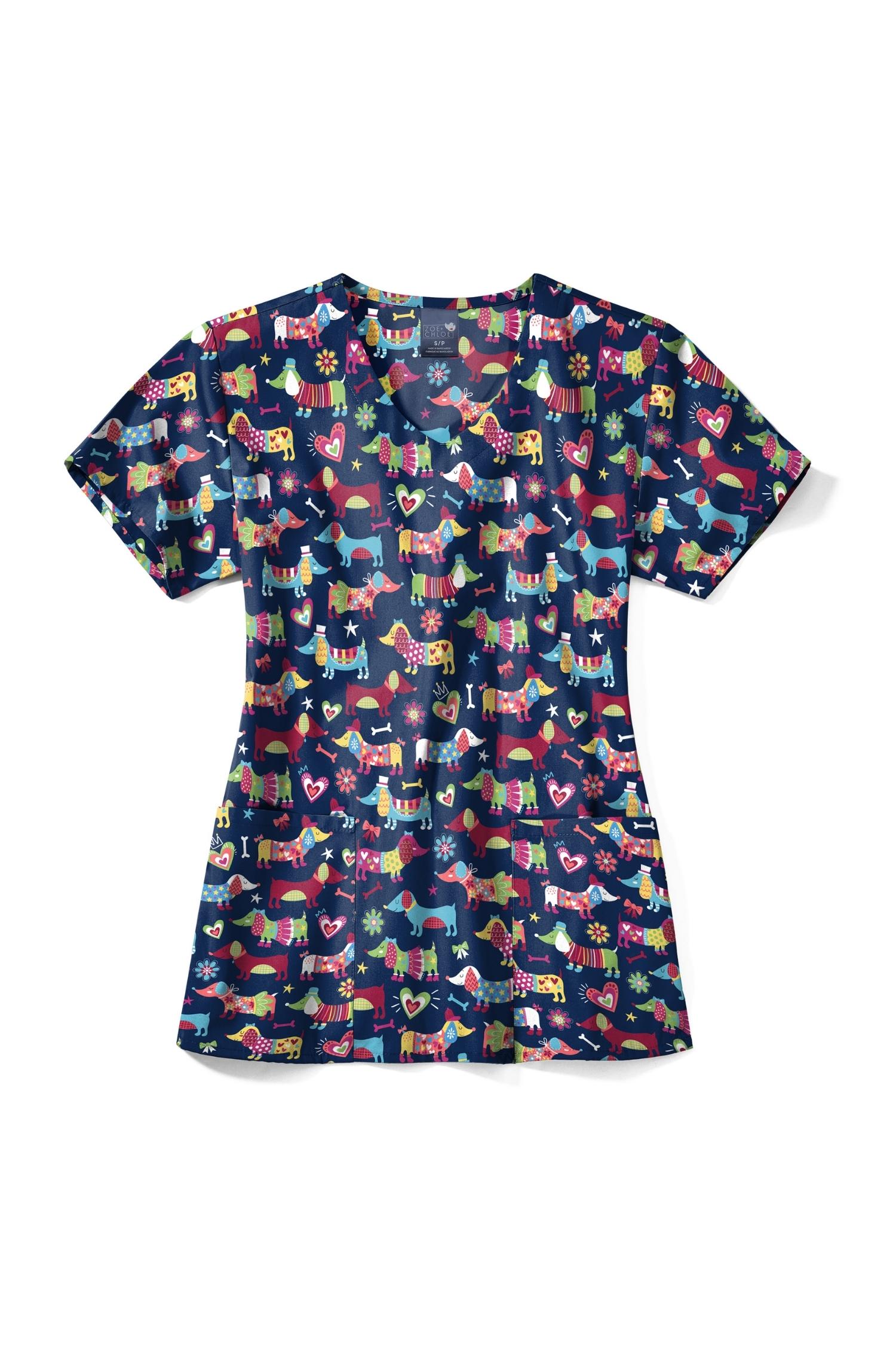 Blouse médicale - Bleu marine imprimé animaux