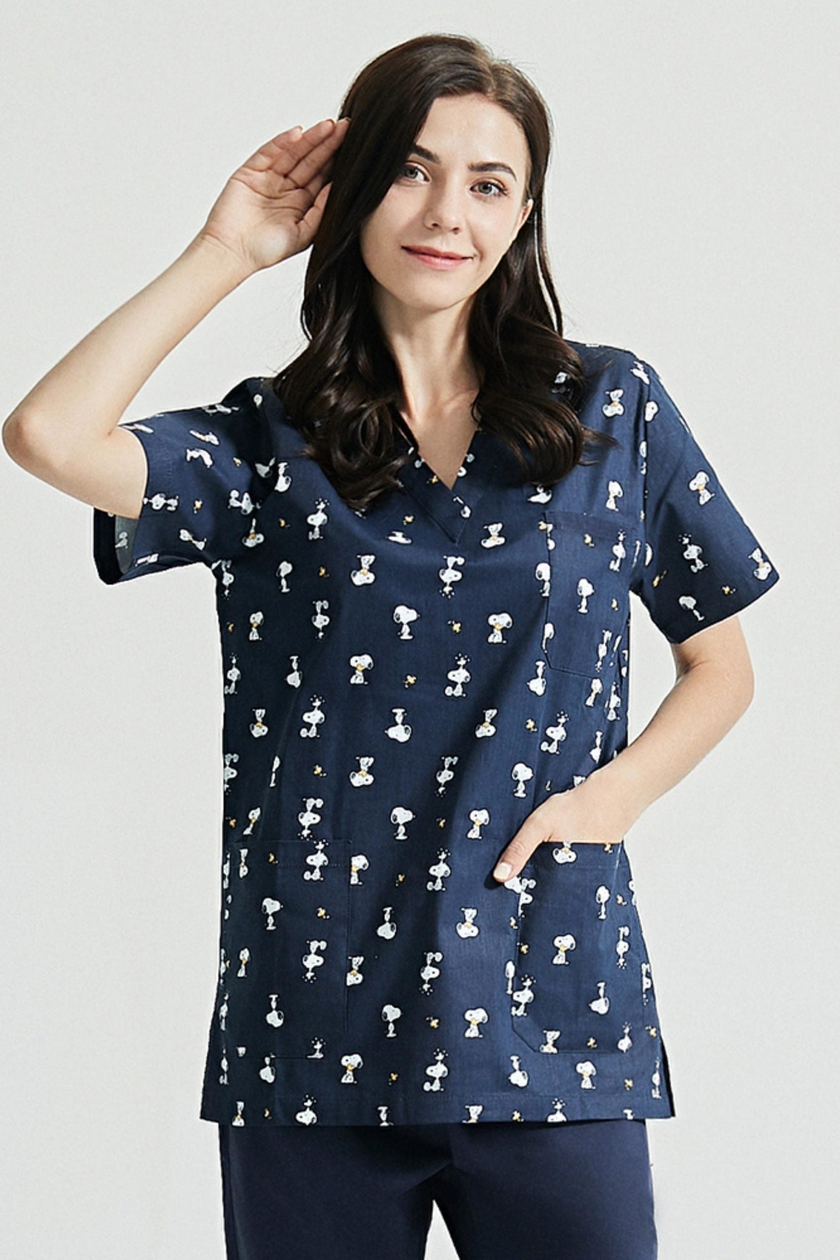 Blouse médicale - Bleu marine imprimé snoopy