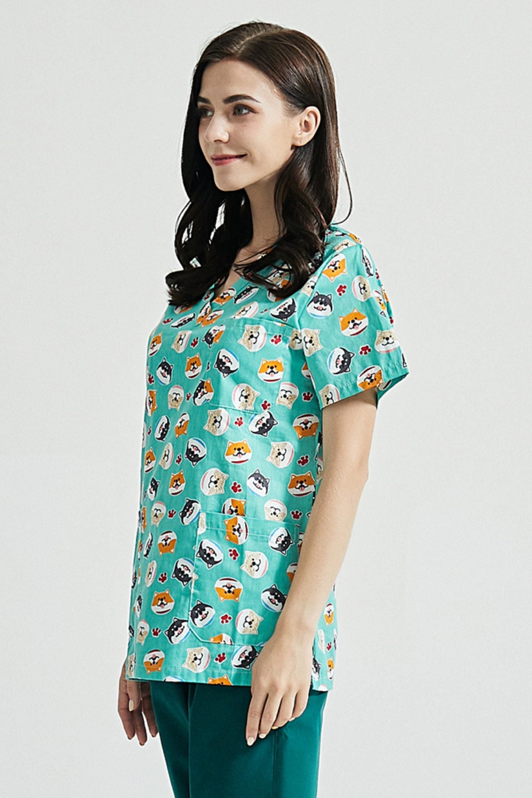 Blouse médicale unisexe - Vert turquoise à motif puppy