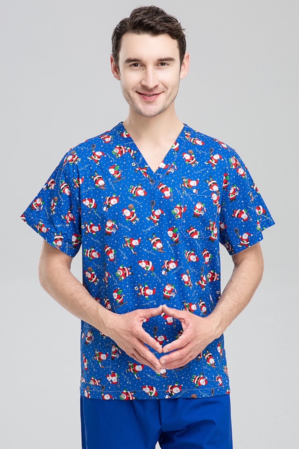 Blouse médicale unisexe - Bleu imprimé père Noël