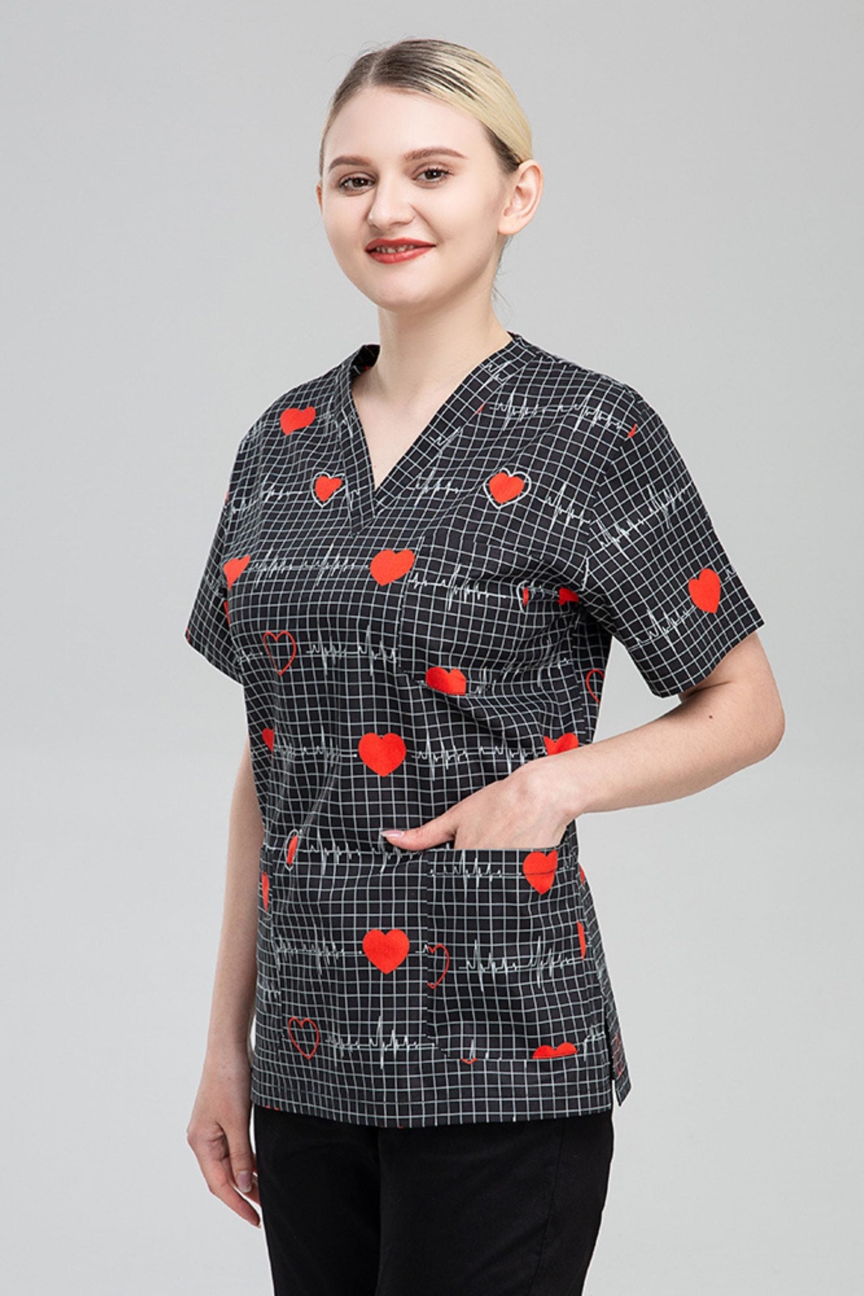 Blouse médicale unisexe - Gris foncé à motif rythme cardiaque