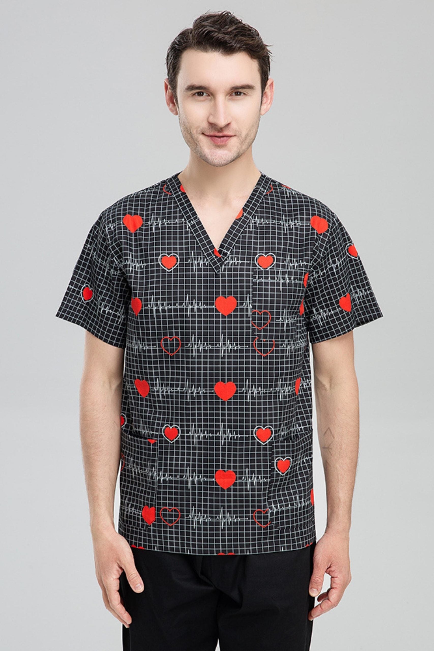 Blouse médicale unisexe - Gris foncé à motif rythme cardiaque