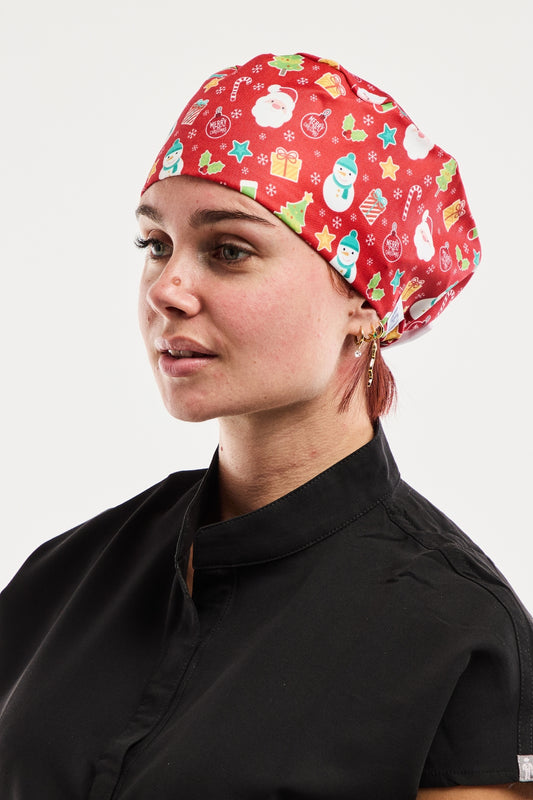 Calot médical –  Rouge imprimé Noël Classique