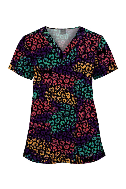 Blouse médicale – Noir Pattes de tigre multicolores
