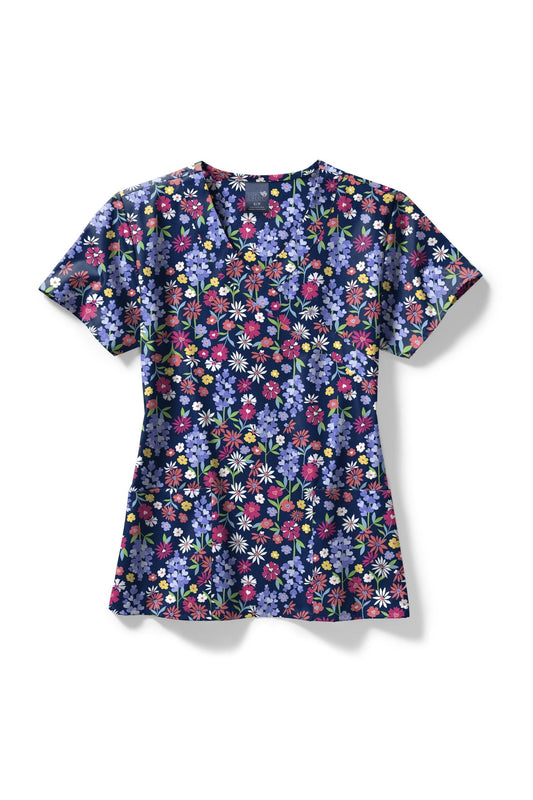 Blouse médicale - Bleu marine imprimé florales