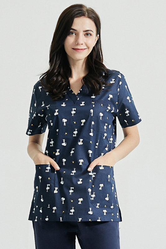 Blouse médicale - Bleu marine imprimé snoopy