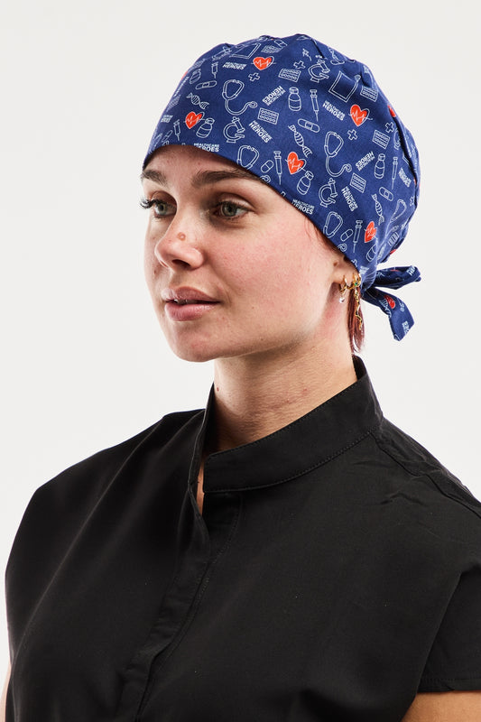 Calot de bloc tissu à motifs – Bleu marine à motifs médicaux "Healthcare Heroes"