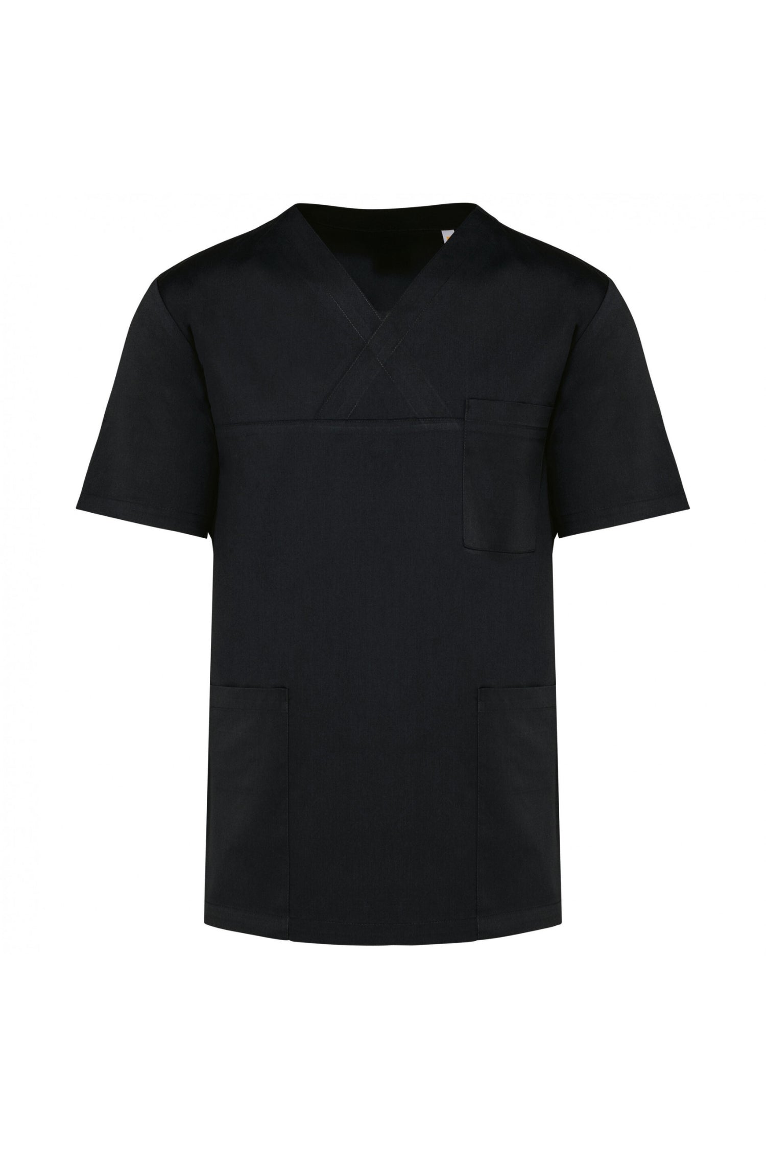 T-shirt noir col rond coupe unisexe, idéal pour lavage industriel 75°C, conforme norme ISO