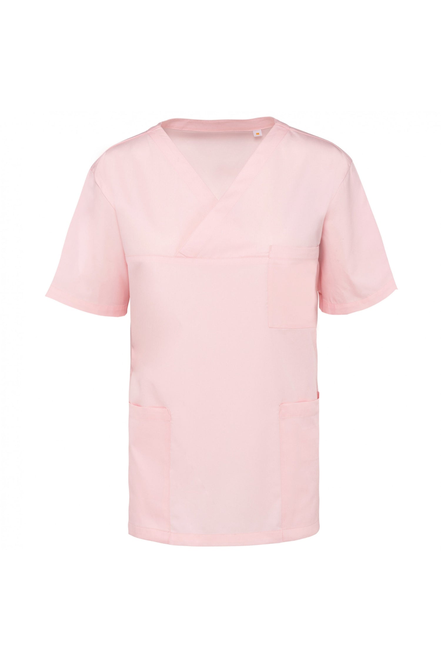 T-shirt rose clair à manches courtes, coupe unisexe, lavage industriel 75°C, norme ISO