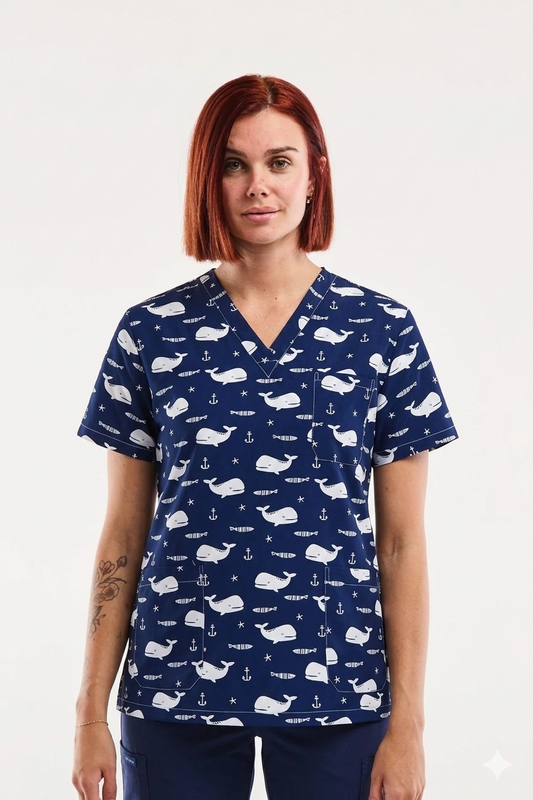 Tunique médicale à motifs baleines