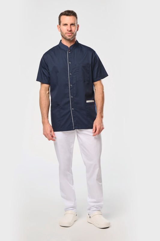 Blouse médicale Oscar homme blanche, lavage industriel 75°C, coupe confortable, normes ISO