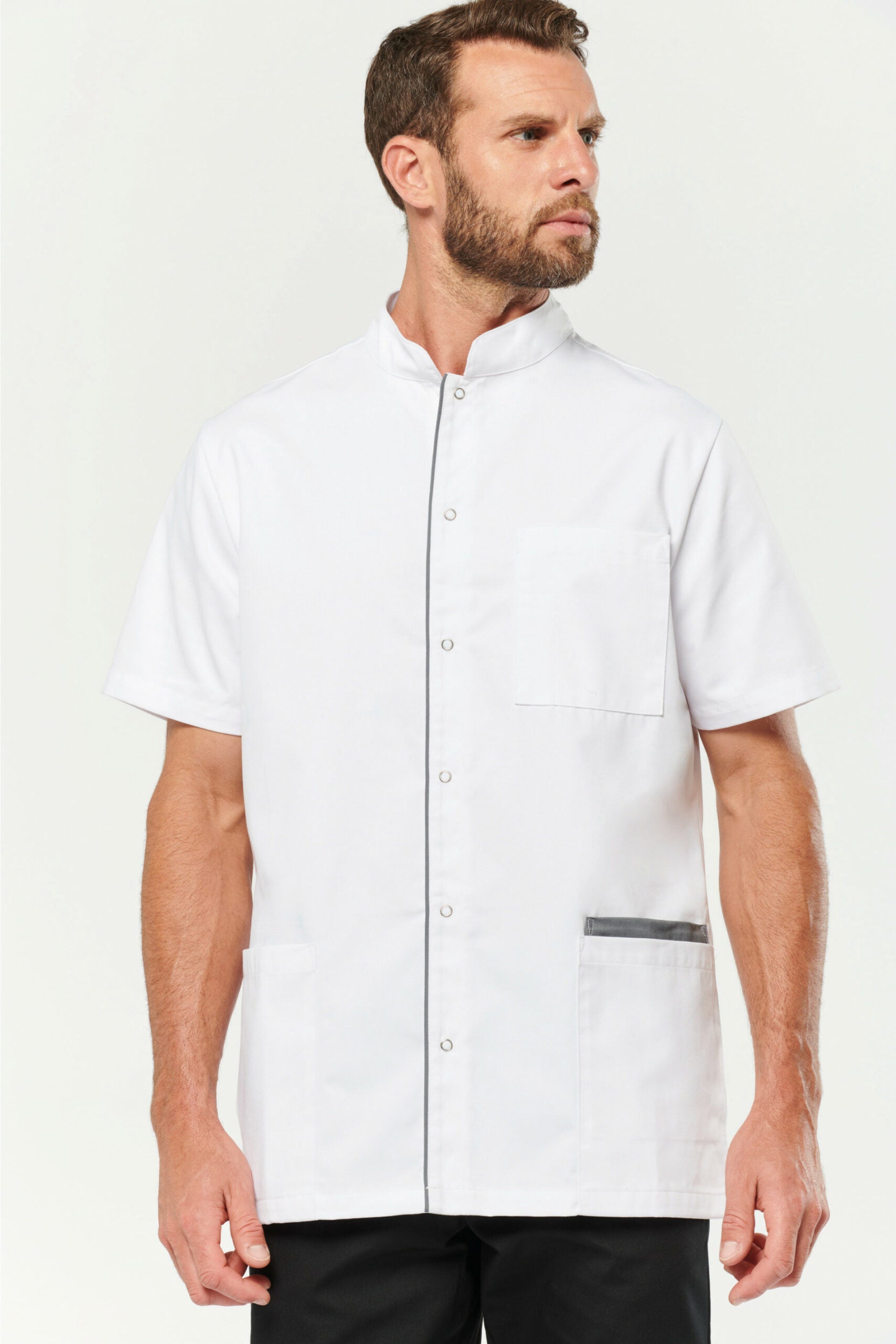 Blouse médicale Oscar homme blanche, lavage industriel 75°C, coupe confortable, normes ISO