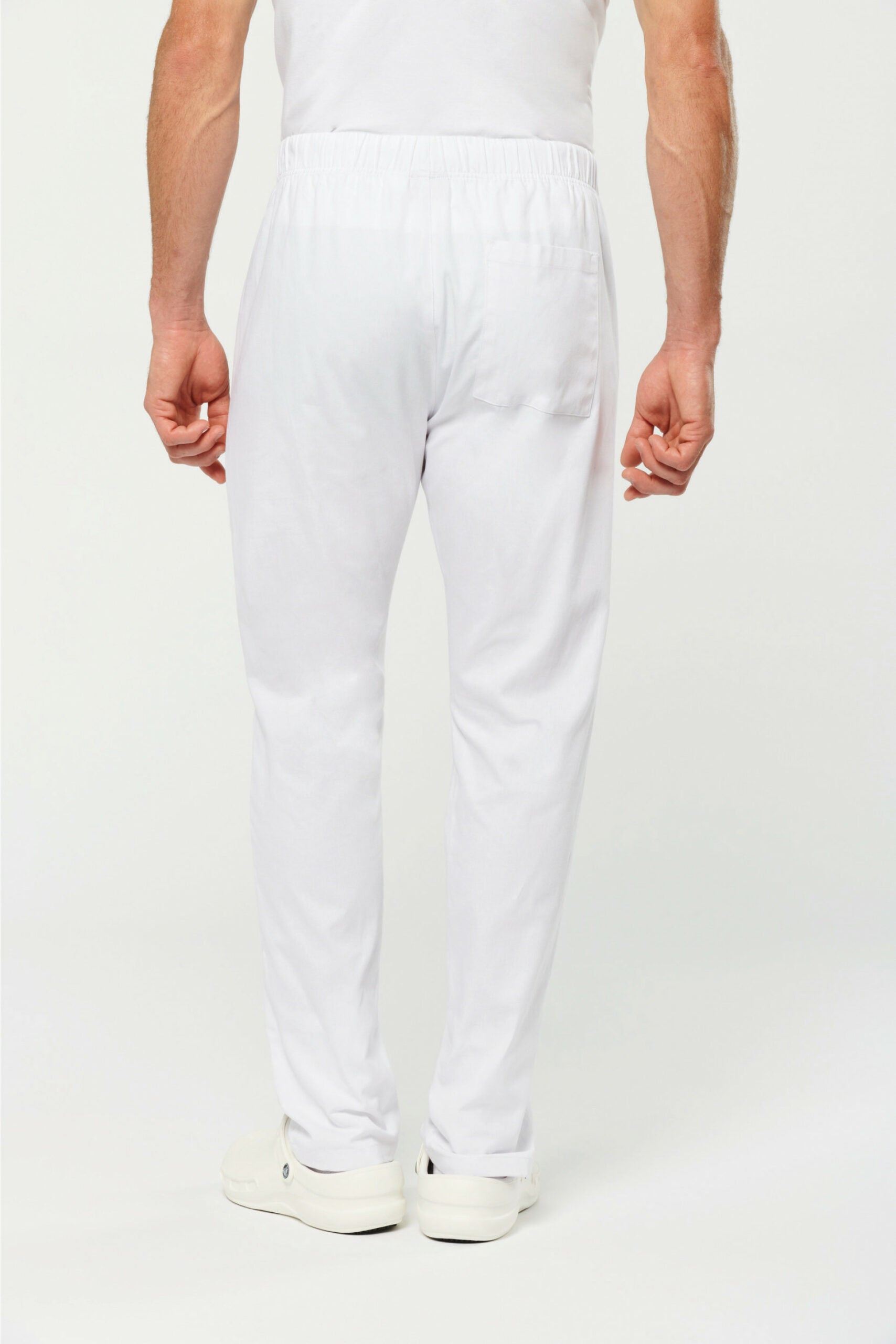 Pantalon médical Victor homme en blanc, adapté au lavage industriel 75°C et norme ISO