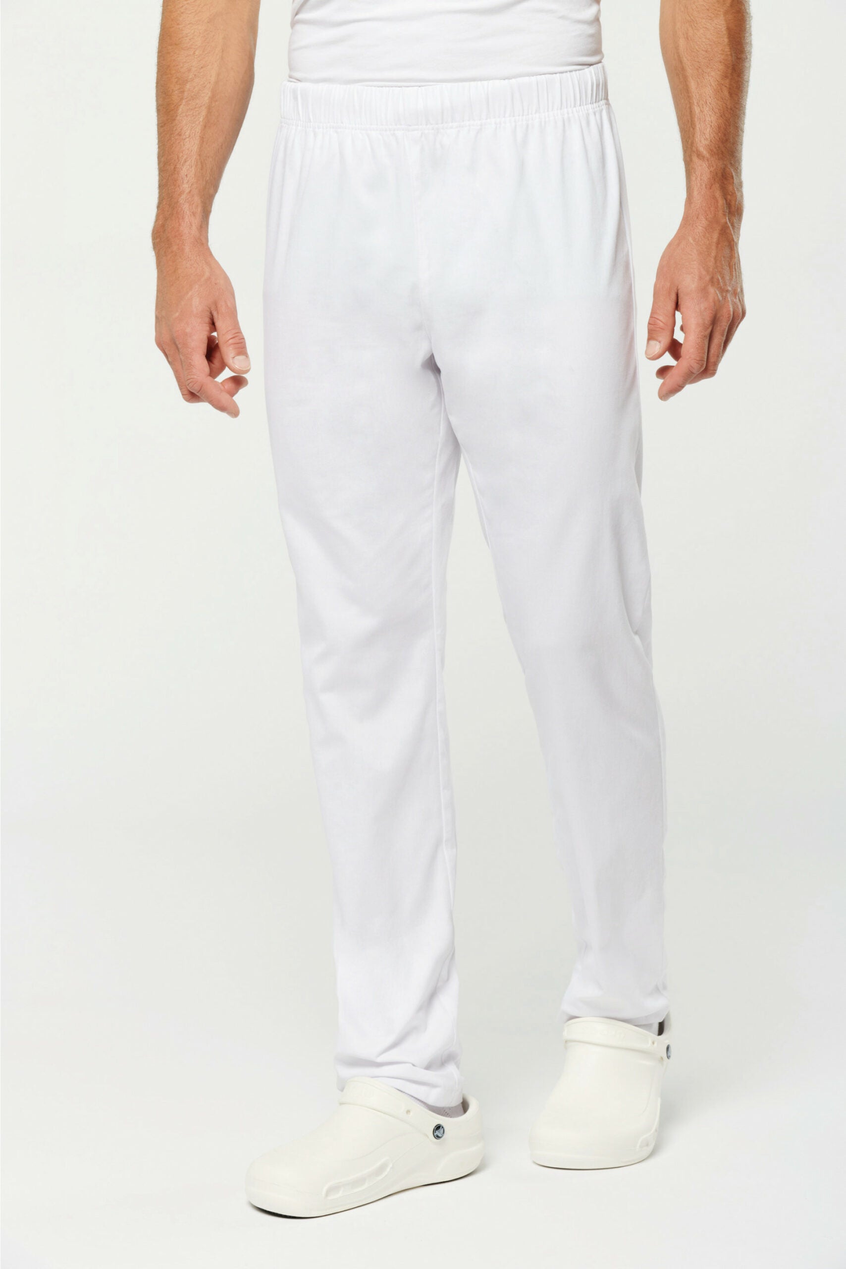 Pantalon médical blanc Victor homme, idéal pour lavage industriel 75°C conforme norme ISO