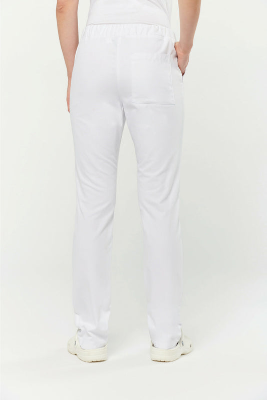 Pantalon médical Lima femme blanc avec poches, adapté au lavage industriel 75°C