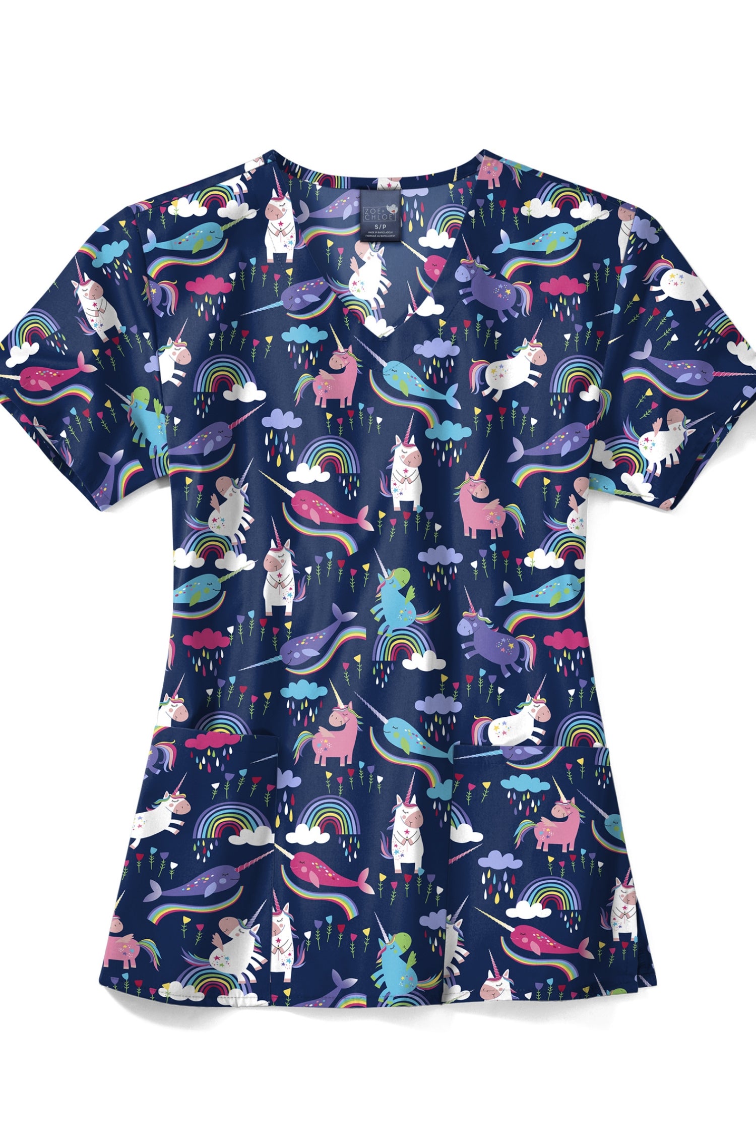 Blouse médicale - Bleu marine imprimé licorne