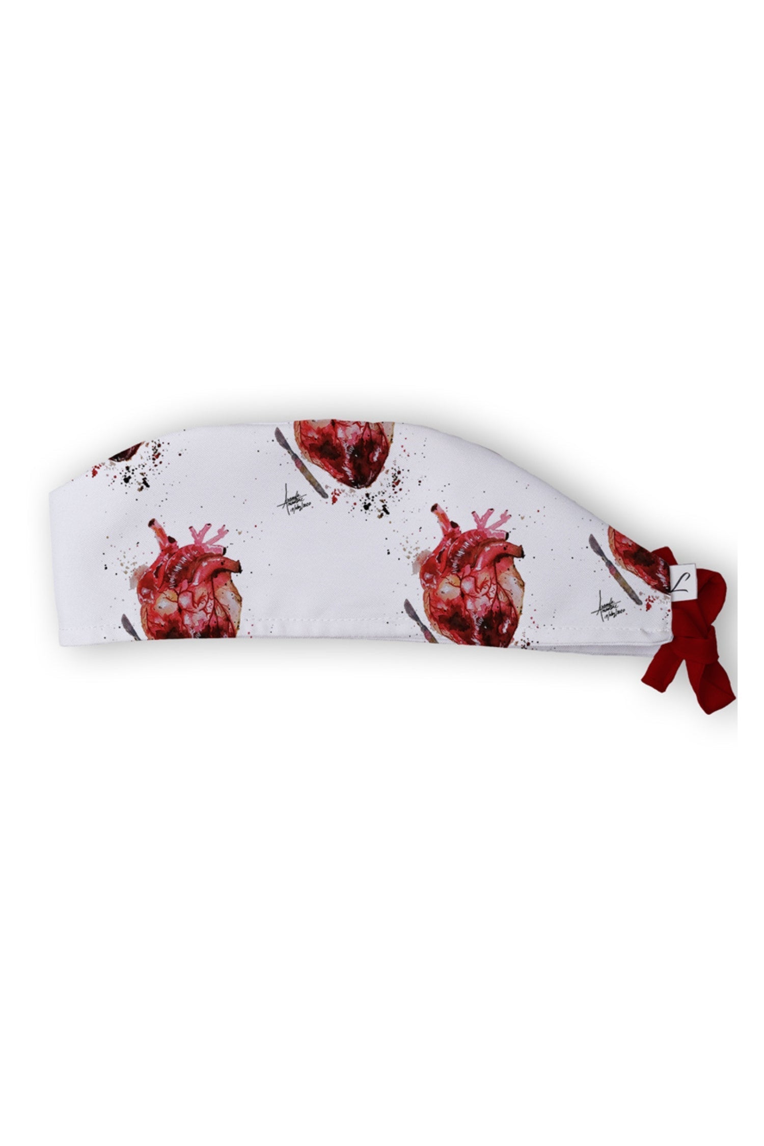 Calot médical Aelin blanc avec motifs uniques, tacheté de rouge, style Grey’s Anatomy