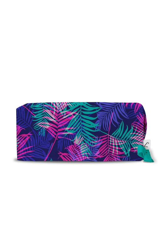 Pencil case Calot de bloc bleu outremer avec motifs uniques de feuilles tropicales