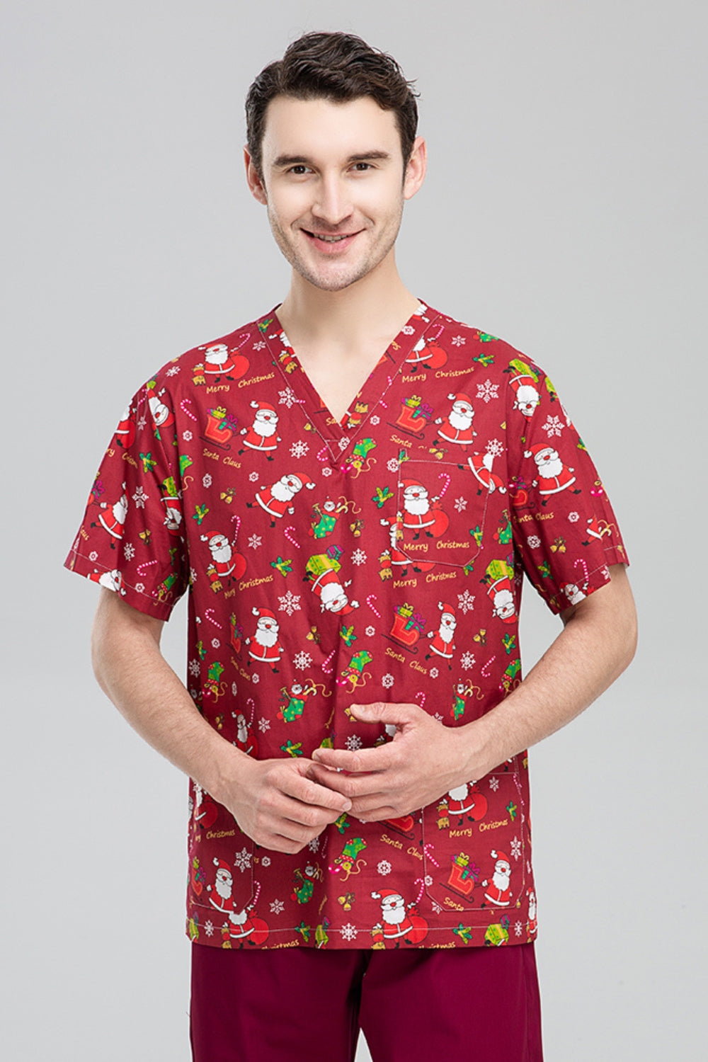 Blouse médicale unisexe - Rouge imprimé père Noël