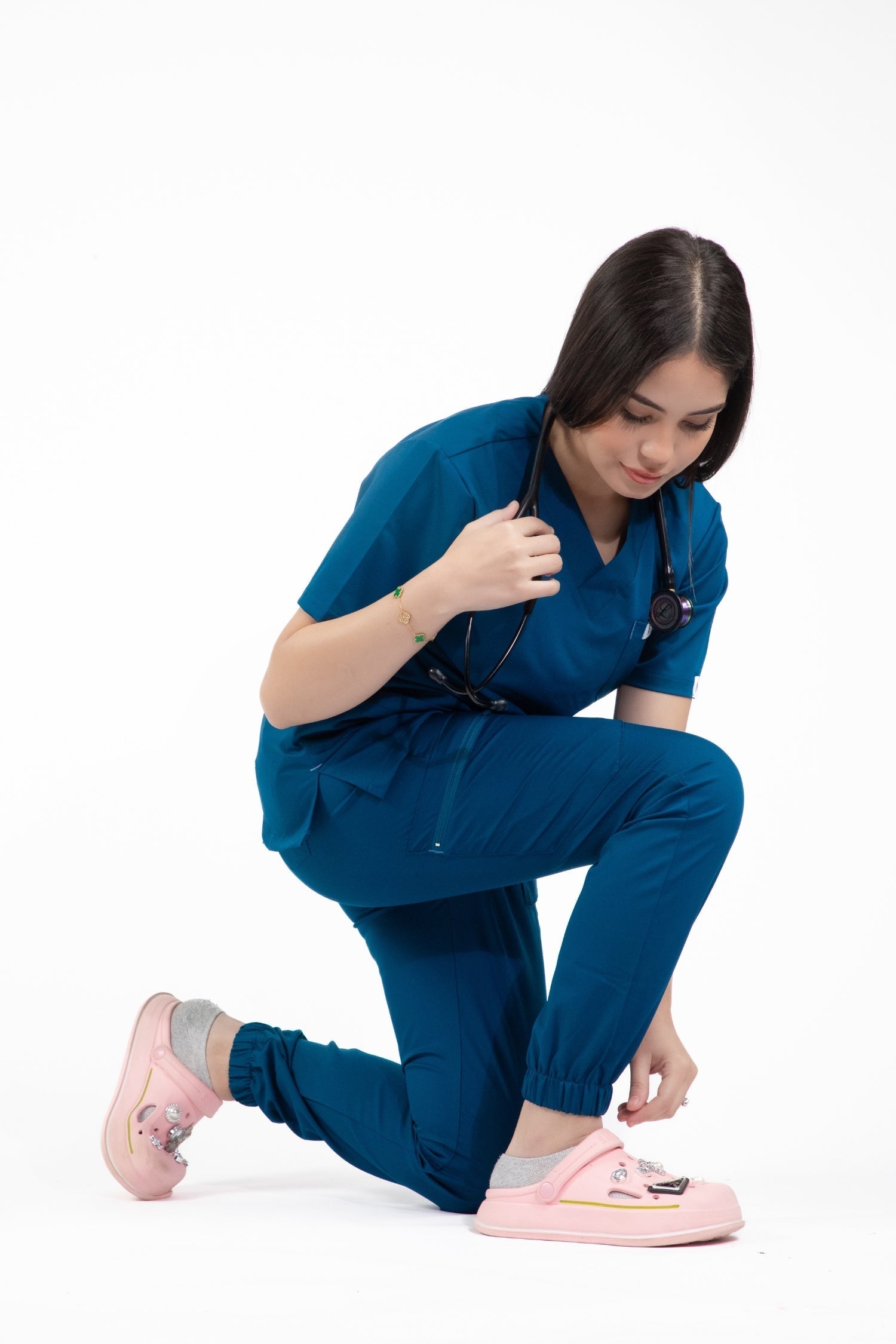 Médecin en uniforme médical Slimfit NEW, blouse et pantalon bleu turquoise